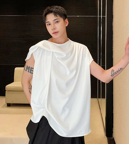Ribbon Sleeveless Vest Men's Spring Korean Solid Color Round Neck Shirts Fashion Male Trend Tank Tops Pullover 9C5515