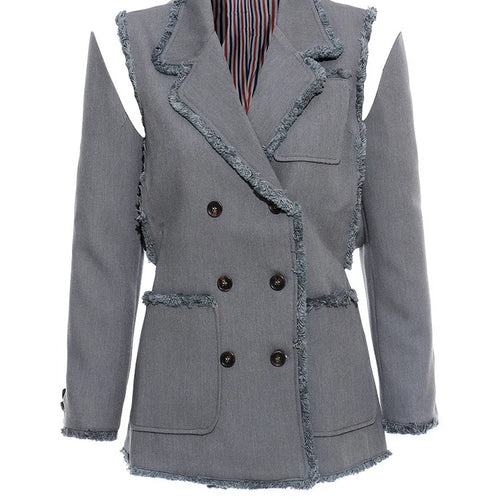 Load image into Gallery viewer, Women Two Ways Wear Tassels Striped Blazer New Lapel Long Sleeve Loose Fit Jacket Fashion Tide Spring Autumn 2025  JX643
