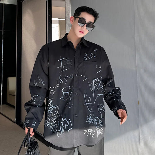 Load image into Gallery viewer, Graffiti Design Men&#39;s Shirt Korean Style Male Long Sleeve Turn-down Collar Casual Tops 2024 Autumn New Trendy Shirts 9C5105
