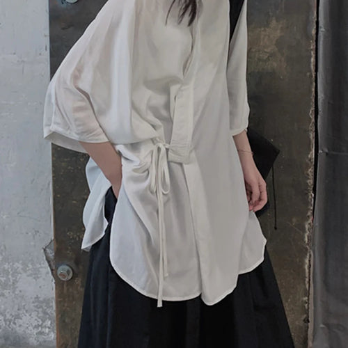 Load image into Gallery viewer, Women White Bandage Big Size Elegant Blouse New Lapel Three-quarter Sleeve Shirt Fashion Tide Spring Autumn 2025 1DJ1666
