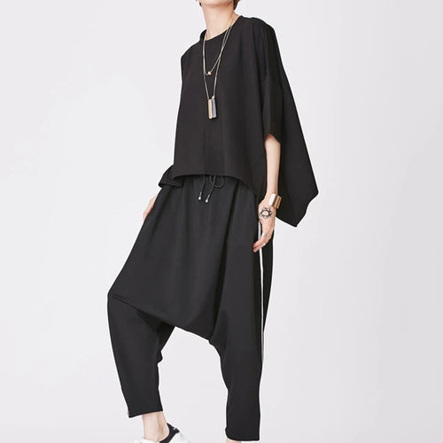 Load image into Gallery viewer, Women Black Back Zipper Irregular Big Size T-shirt New Round Neck Half Sleeve Fashion Tide Spring Summer 2025 1DJ1876
