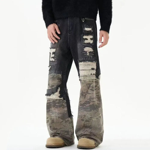 Load image into Gallery viewer, Patchwork Streetwear Men&#39;s Denim Pants Niche Design Camouflage Worn-out Straight Wide Leg Male Jeans Autumn Tide 9C8818
