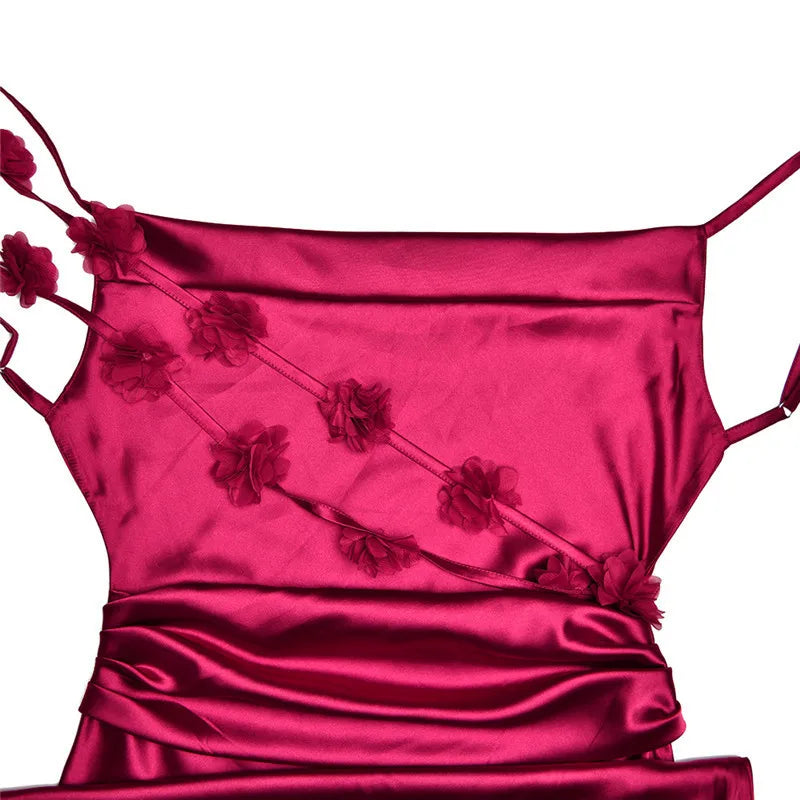 Floral Draped Backless Maxi Long Dress For Women Fashion Spaghetti Strap Sleeveless Bodycon Evening Party Dress Elegant