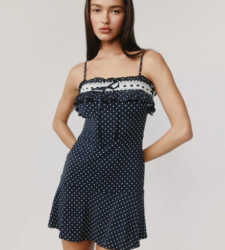Elegant Spaghetti Strap Polka Dot Print Lace Up Slim Fit Dress For Women Sexy Backless Home Fashion Beach Holiday Dress