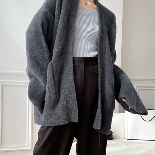 Load image into Gallery viewer, Big Size Camel Cashmere Knitting Cardigan Sweater Loose Fit V-Neck Long Sleeve Women New Fashion Autumn Winter 2025 1DD252
