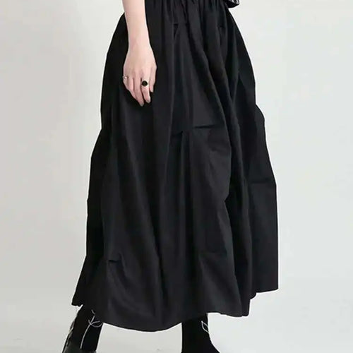 Load image into Gallery viewer, Black Casual Irregular Ruched High Elastic Waist Midi Half-body Skirt Women Fashion Tide New Spring Summer 2025 1DD8525
