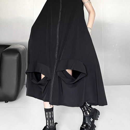 Load image into Gallery viewer, Women Black Zipper Hollow Out Big Size A-line Vest Dress New V-Neck Sleeveless Fashion Tide Spring Summer 2025 1DJ1410
