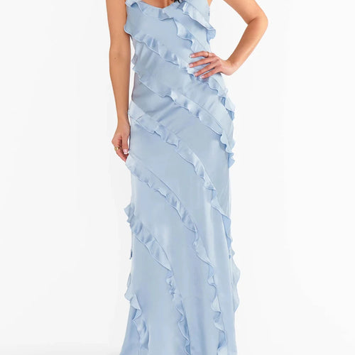 Load image into Gallery viewer, Hit Color Spliced Ruffles Slimming Dresses For Women V Neck Sleeveless High Waist Temperament Dress Female Fashion

