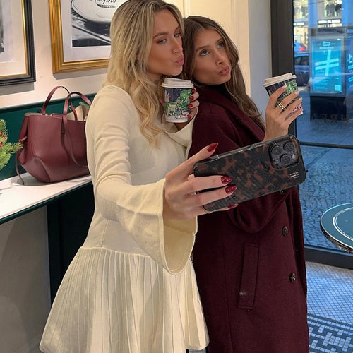 Load image into Gallery viewer, Half High Collar Long Sleeve Knit Mini Dress For Women Autumn Winter New Solid High Waist Pleated Knit Sweater Dress
