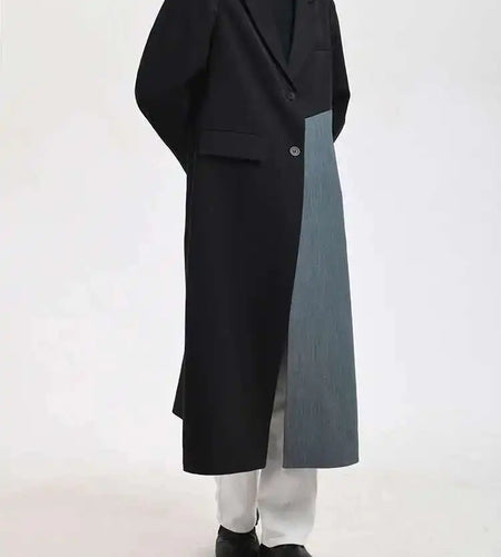 Women Black Denim Color-block Long Big Size Blazer New Lapel Long Sleeve Jacket Fashion Tide Spring Autumn 2025 26D810401