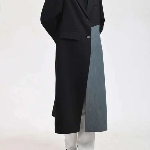 Load image into Gallery viewer, Women Black Denim Color-block Long Big Size Blazer New Lapel Long Sleeve Jacket Fashion Tide Spring Autumn 2025 26D810401
