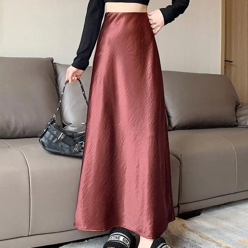 Load image into Gallery viewer, Korean Elegant Black Red Long Skirt Women Autumn Winter Brown High Waist Office Ladies Slim Straight Fishtail Skirt Trend Simple
