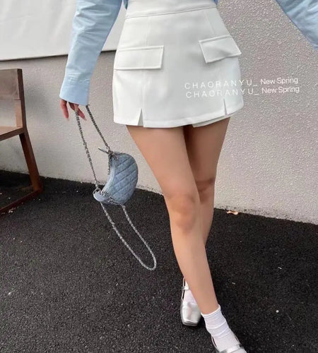Women Chic Black White High-waist Wrapped Hip Mini Skirt 2024 Spring Summer Streetwear Vacation Brown Bodycon Short Skirt Simple