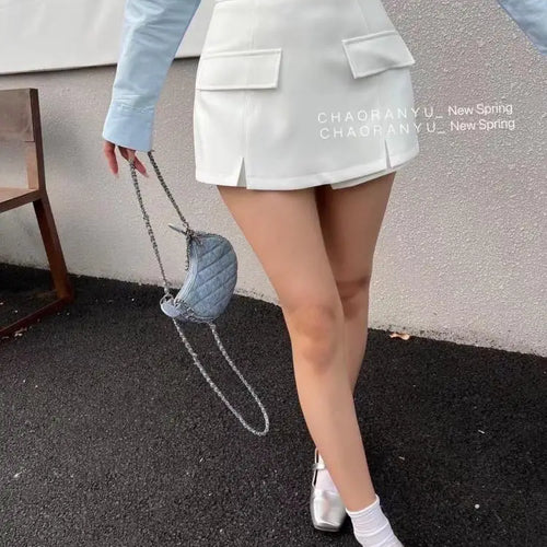 Load image into Gallery viewer, Women Chic Black White High-waist Wrapped Hip Mini Skirt 2024 Spring Summer Streetwear Vacation Brown Bodycon Short Skirt Simple
