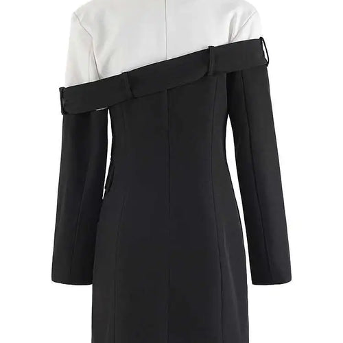 Load image into Gallery viewer, Women Black Double Breasted Color-block Mini Blazer Dress New Lapel Long Sleeve Fashion Tide Spring Autumn 2025 CPDB254
