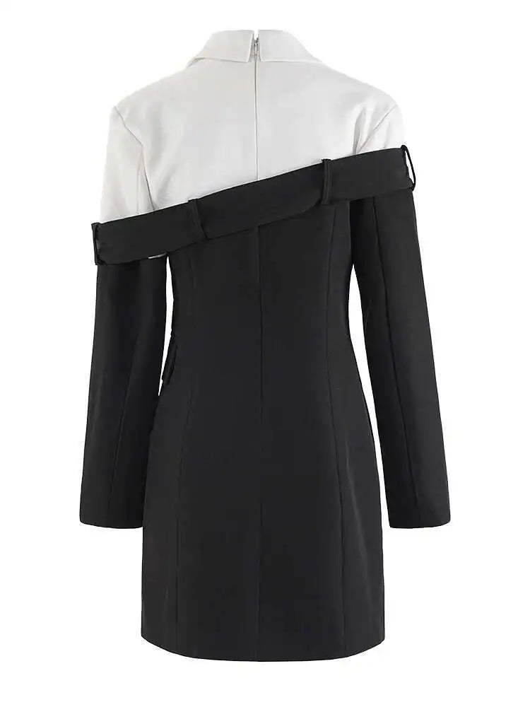 Women Black Double Breasted Color-block Mini Blazer Dress New Lapel Long Sleeve Fashion Tide Spring Autumn 2025 CPDB254