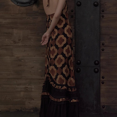 Load image into Gallery viewer, Loose Printing Casual Long Dresses for Women Halter Sleeveless Patchwork Ruffles Folds Dress Female Clothing New
