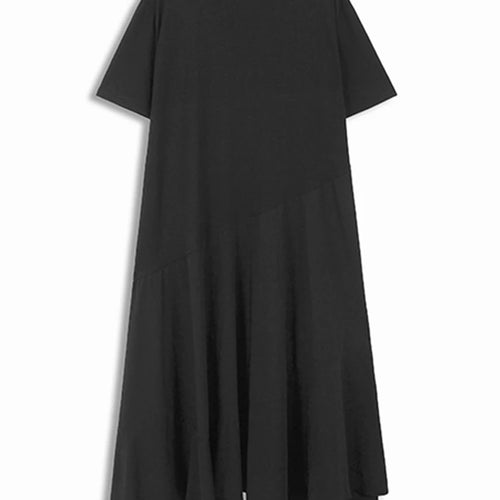 Load image into Gallery viewer, Women Black Khaki Irregular Spliced Big Size Long Dress New Round Neck Short Sleeve Fashion Spring Summer 2025 1DJ1119
