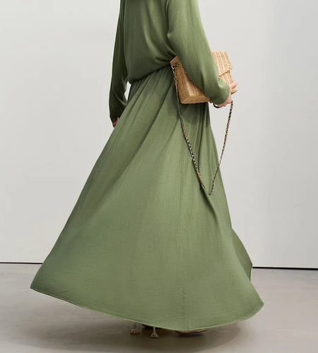 Minimalist Long Skirt 2026 Spring New Solid Color Loose Skirts For Women Elastic Waist A-Line Knit Woman Clothes 12651010