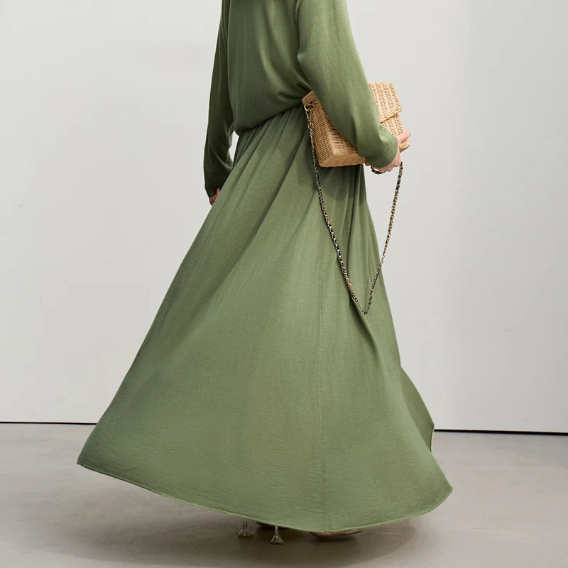 Minimalist Long Skirt 2026 Spring New Solid Color Loose Skirts For Women Elastic Waist A-Line Knit Woman Clothes 12651010