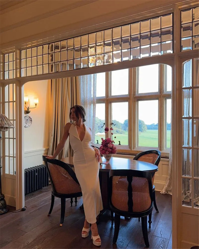 Halter Deep V Neck Sleeveless Sexy Maxi Dress For Women Elegant Backless Bodycon Tank Dress Femme Fashion Long Dress