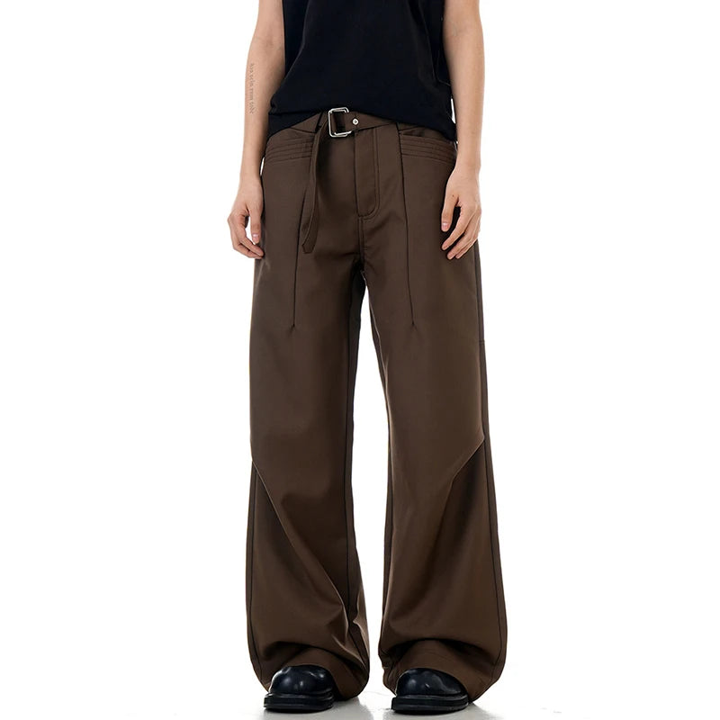 American Style Male Suit Pants Loose Pleated Design Straight Leg Solid Color Simple Men's Trousers Summer 9W1953