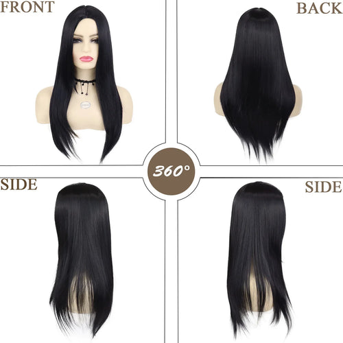 Load image into Gallery viewer, Synthetic Long Black Wigs for Women Natural Straight Hair TV Movie Cosplay Trendy Anime Wig Halloween Costome Addams
