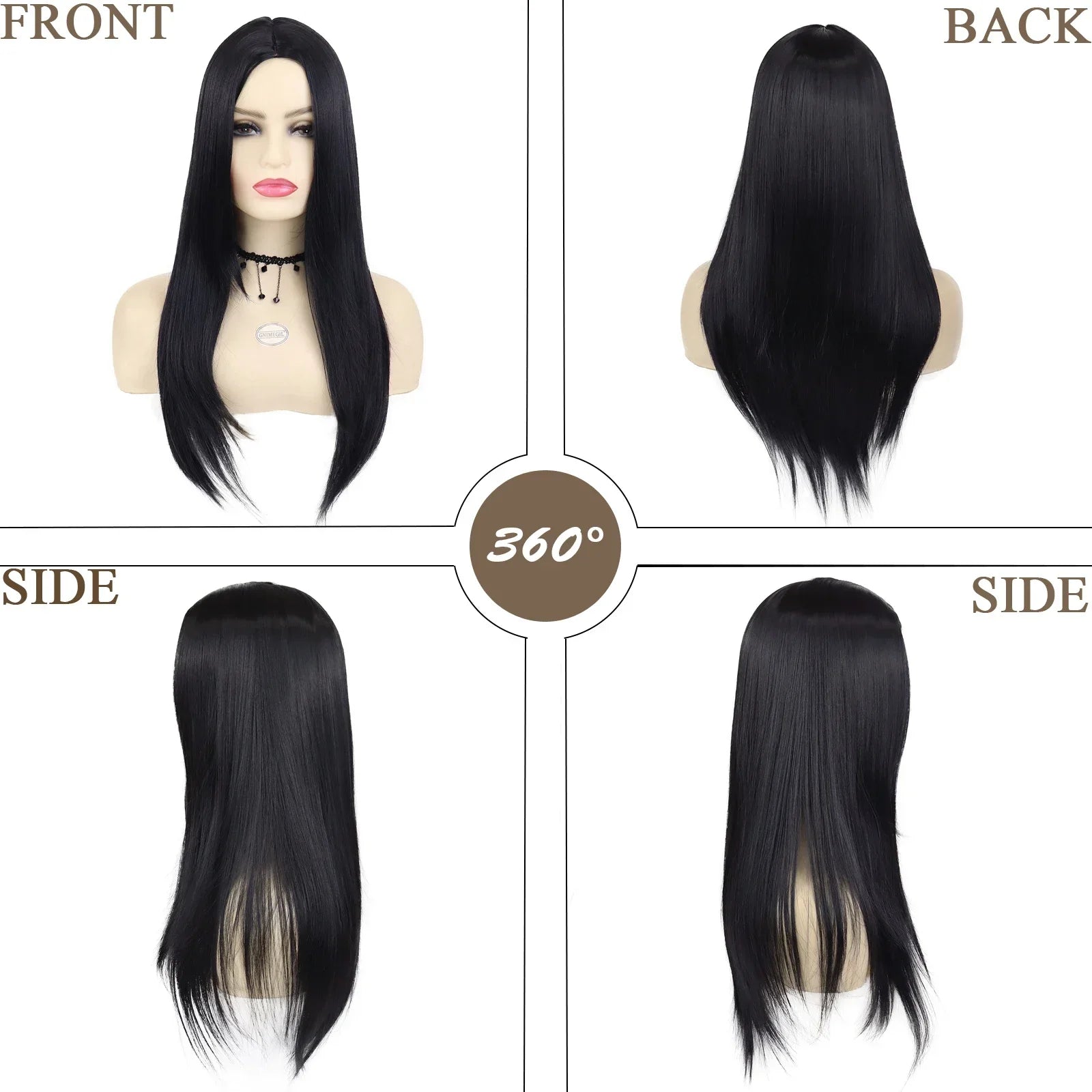 Synthetic Long Black Wigs for Women Natural Straight Hair TV Movie Cosplay Trendy Anime Wig Halloween Costome Addams