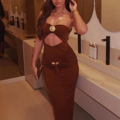 Load image into Gallery viewer, Hollow Out Backless Sexy Maxi Dress Women Gown Summer New Off-shoulder Strapless Sleeveless Ruched Club Long Dress
