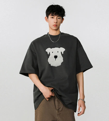 Men's T-shirts Short Sleeve New Korean Style Summer Plush Dog Decoration Loose Round Neck Pullover Male Clothing 9W1758