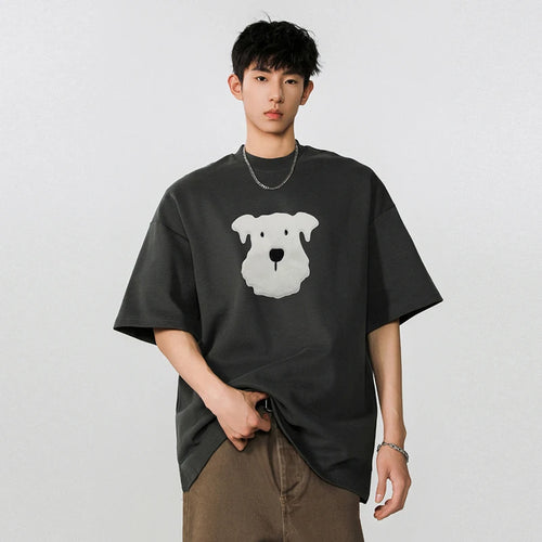 Load image into Gallery viewer, Men's T-shirts Short Sleeve New Korean Style Summer Plush Dog Decoration Loose Round Neck Pullover Male Clothing 9W1758
