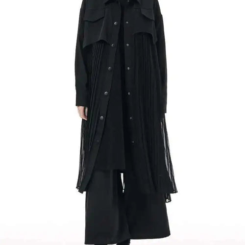 Load image into Gallery viewer, Women Army Green Pleated Spliced Big Size Midi Shirt Dress New Lapel Long Sleeve Fashion Tide Spring Autumn 2025 1DH6927
