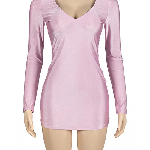 Load image into Gallery viewer, Sexy Deep V Long Sleeved Tight Elastic Short Skirt For Women's New Pullover Slim  Wrap Hip High Waist Dress Party Street
