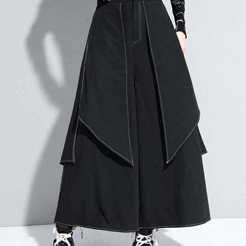 Load image into Gallery viewer, High Elastic Waist Black Irregular Topstitched Wide Leg Pants New Trousers Women Fashion Tide Spring Autumn 2025 1DA613
