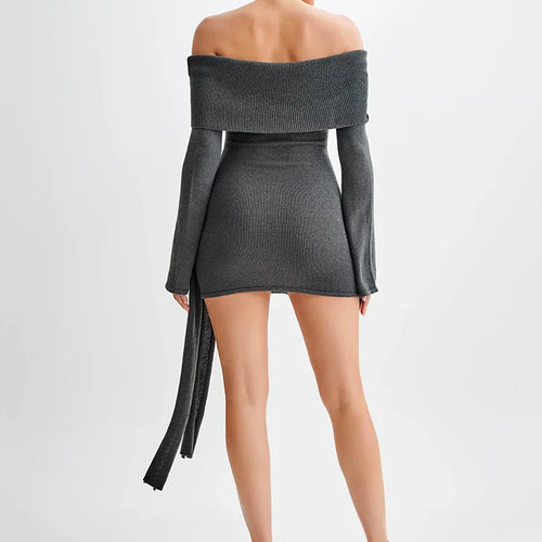 Load image into Gallery viewer, Off-shoulder Knit Mini Dress For Women Autumn Winter New Strapless Backless Long Sleeve Ruched Draped Knitted Dress
