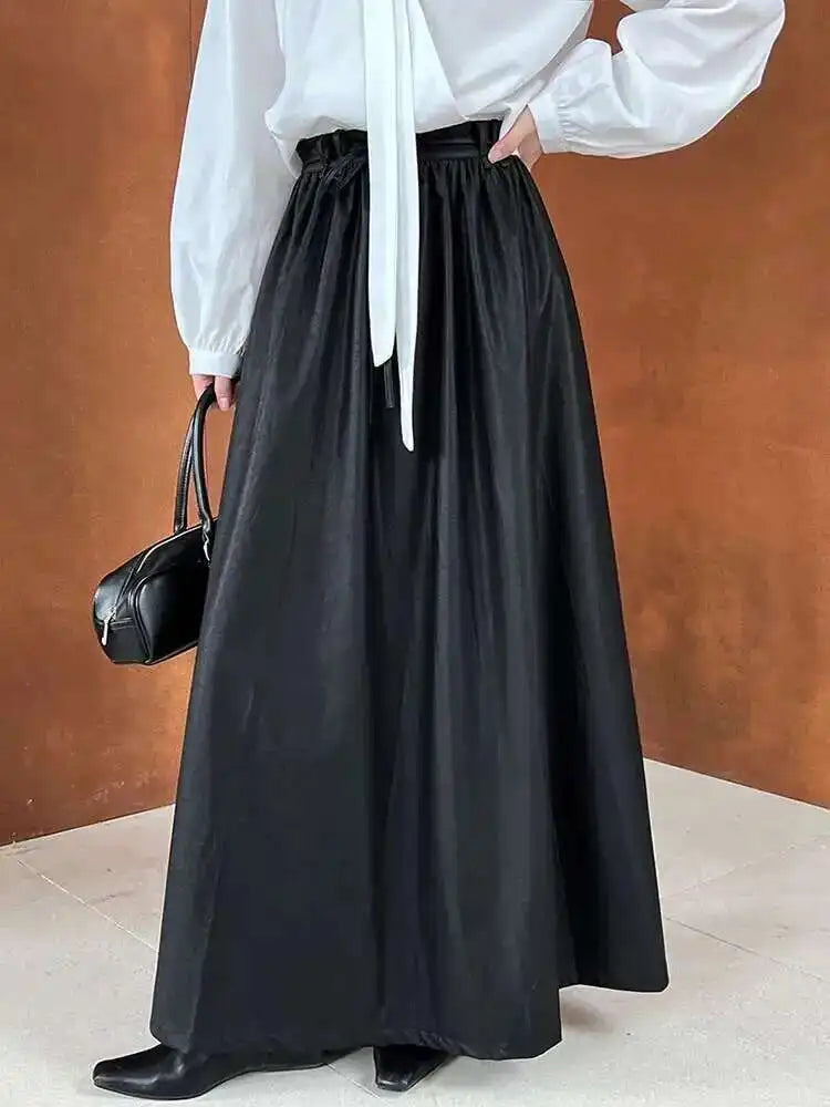 High Elastic Waist Coffee Pu Leather Vintage Long A-line Half-body Skirt Women Fashion Tide New Spring Autumn 2025 1DH7198