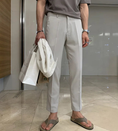 Men's Pants Solid Color Straight Ankle-length Casual Bottoms Korean New Trendy Summer New Trend 2025 Male Clothing 9W1364