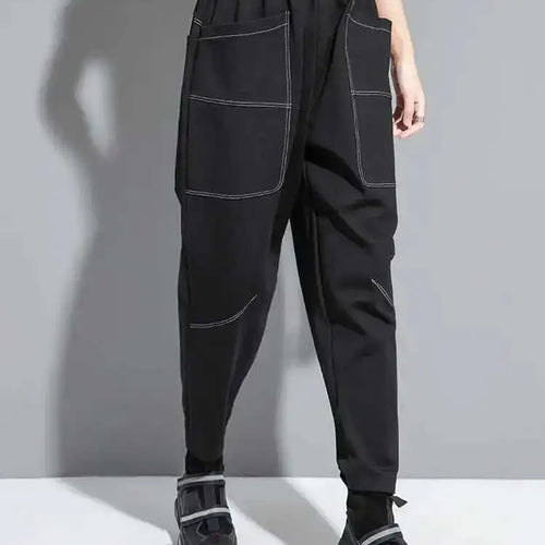 Load image into Gallery viewer, High Elastic Waist Black Pocket Topstitched Long Harem Pants New Trousers Women Fashion Tide Spring Autumn 2025 1DH7067
