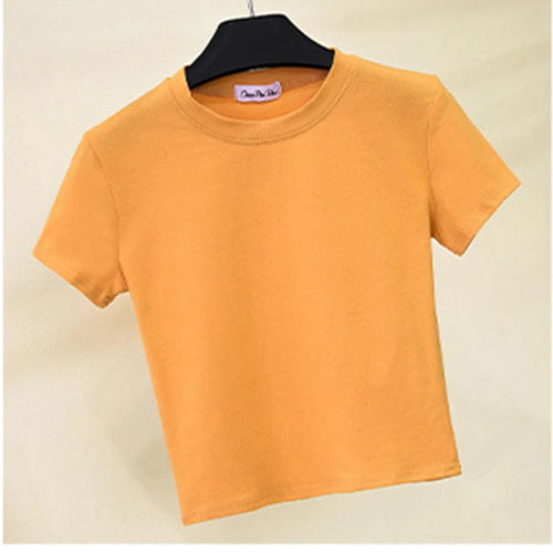 Load image into Gallery viewer, Green Crop Top T-Shirt Female Solid Cotton O-Neck Short Sleeve T-shirts for Women High Waist Slim Short Sport Femme T-Shirt
