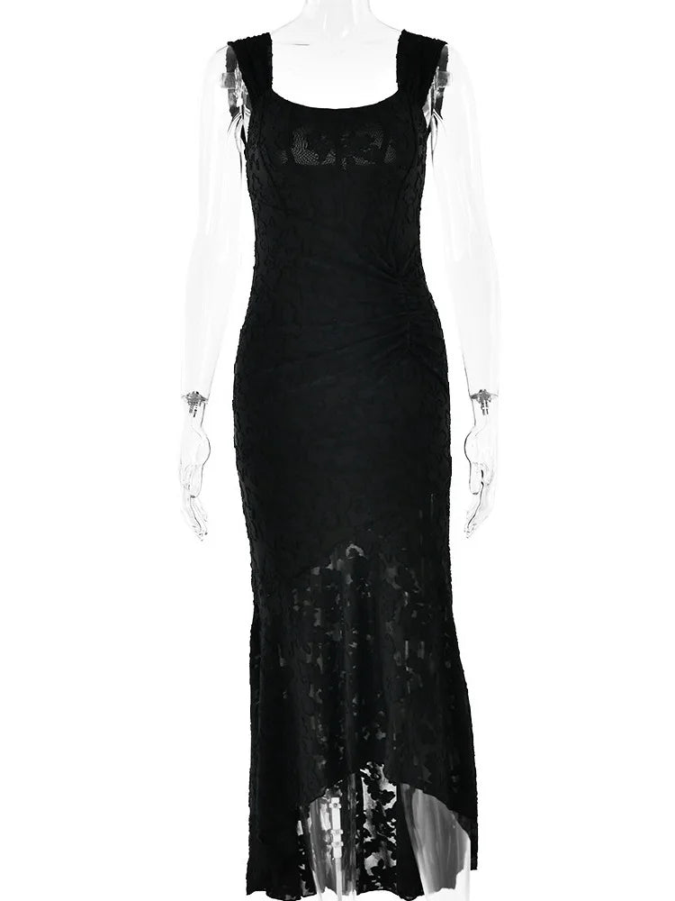 Sexy Camisole Patchwork Zipper Evening Dress For Women Ruffle Ruffled Bodycon Maxi Female Dress Elegant Party Vestidos