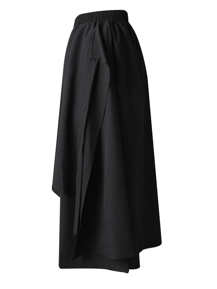 High Elastic Waist Black Irregular Spliced Long Wide Leg Pants New Trousers Women Fashion Tide Spring Autumn 2025 CPG2994