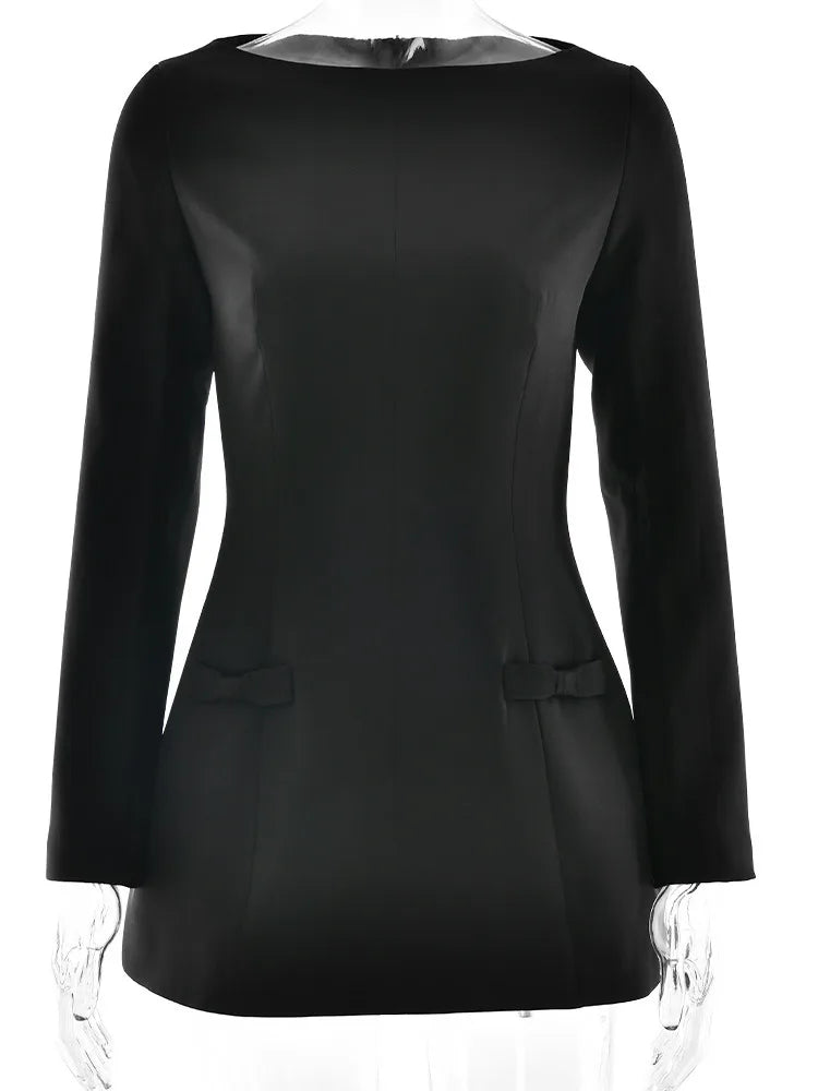 Elegant Long Sleeve Mini Dress Women Bow Round Neck Bodycon Female Autumn/Winter 2025 New Fashionable Street Clothing