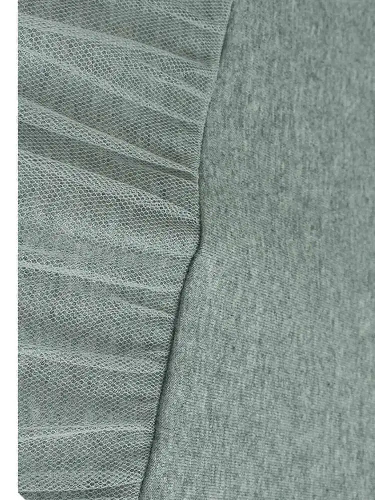 Women Black Mesh Ruffles Spliced Big Size Midi Dress New Round Neck Long Sleeve Fashion Tide Spring Autumn 2025 1DH7180