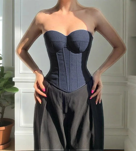 Corset Tops y2k Clothes Women Solid Color Off Shoulder Strapless  Fishbone Bustier Bandeau Sexy Clothing Streetwear