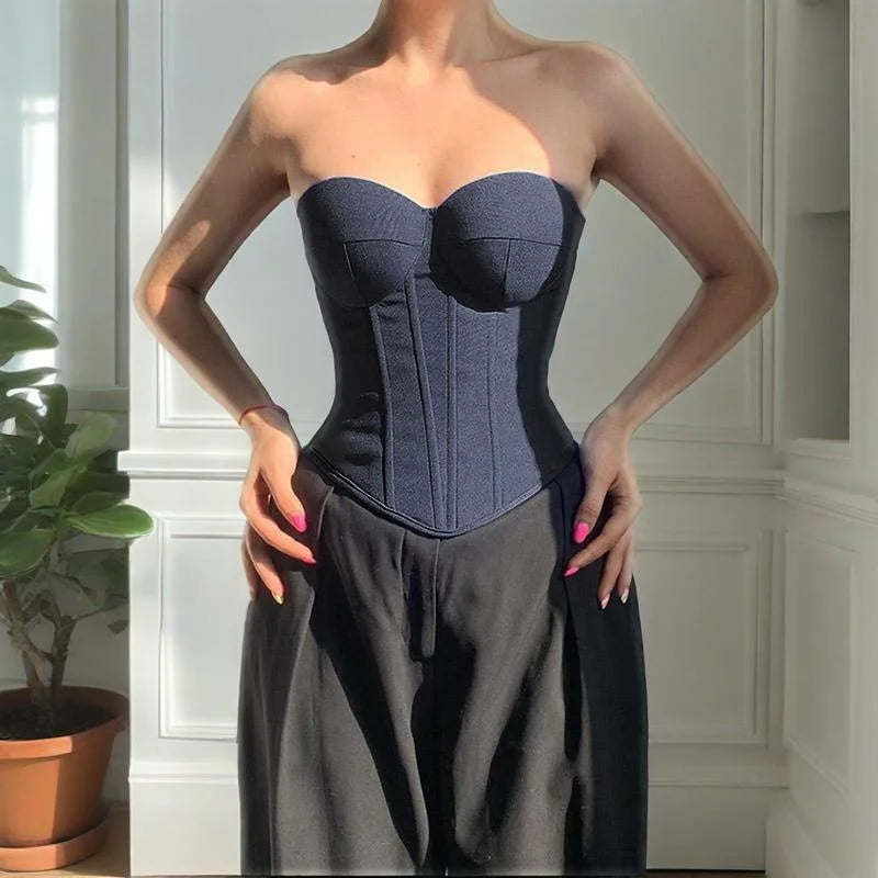 Corset Tops y2k Clothes Women Solid Color Off Shoulder Strapless  Fishbone Bustier Bandeau Sexy Clothing Streetwear