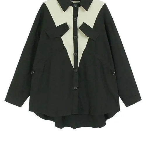 Load image into Gallery viewer, Women Green Color-block Pocket Big Size Casual Blouse New Lapel Long Sleeve Shirt Fashion Tide Spring Autumn 2025 1DH4567
