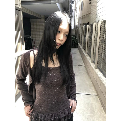 Load image into Gallery viewer, Japanese Y2k Knitted Tops Two Piece Set Vintage Harajuku Button Knit T-shirt Sets Korean 2000s Style Knitwear American
