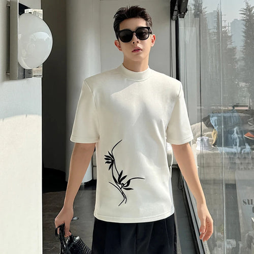 Load image into Gallery viewer, Men T-shirt Chinese Embroidered Half High Neck Slim Fit Bottom Top Short Sleeve Male T-shirts Spring Summer 9C5121
