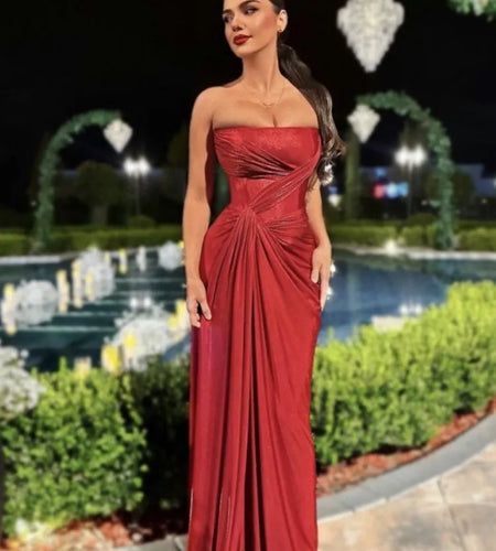 Off-shoulder Strapless Sexy Maxi Dress For Women Fashion Red Sleeveless Backless Thigh High Split Bodycon Club Dress