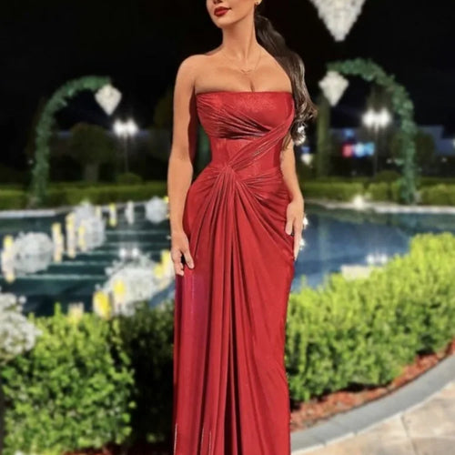 Load image into Gallery viewer, Off-shoulder Strapless Sexy Maxi Dress For Women Fashion Red Sleeveless Backless Thigh High Split Bodycon Club Dress
